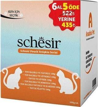 Schesir Deniz Mahsulleri Serisi Yetişkin Konserve Kedi Maması 85 Gr 6 Al 5 Öde