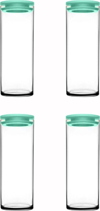 Paşabahçe 43756 Vakumlu Cam Kavanoz - Cam Erzak Saklama Kabı 4 Li Turkuaz