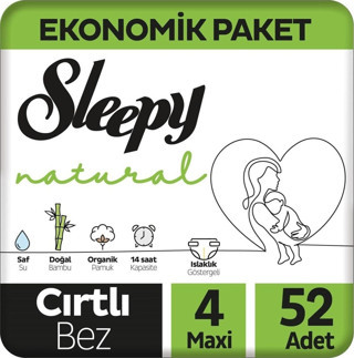 Sleepy Natural 4 Numara Maxi 52'li Bebek Bezi