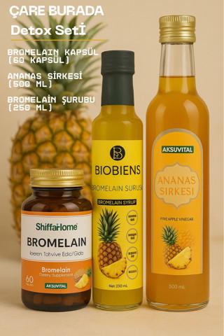 Çare Burada Detoks Seti (Bromelain Kapsül + Ananas Sirkesi + Bromelain Şurubu)