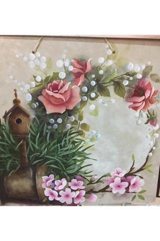 Derya Desing Art Çiçek Desenli Ahşap Kapısüsü Tablo 30x30cm