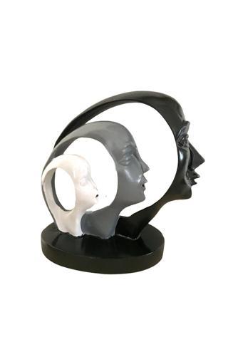 Sister Home Design 3'lü Yüz Mask Aile Figür Dekoratif Biblo Siyah Beyaz Gri