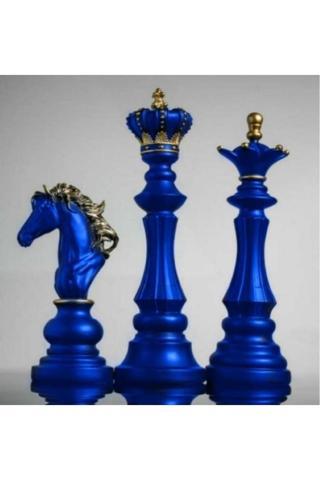 Derya Desing Art Dekoratif Üçlü Satranç Şah Vezir Mat Takım Biblo Heykel -royal Mavi
