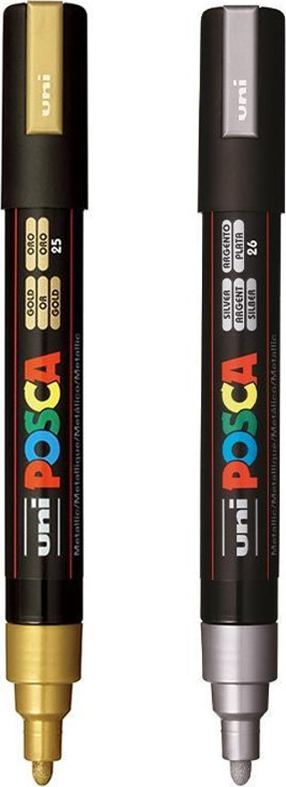 Uni Posca Su Bazlı Poster Markör Set Metalik Gümüş ve Altın 1.8 2.5mm PC5M
