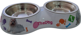 Nunbell Melamin Çelik Mama Kabı Köpek Figürlü İkili Medium Boy