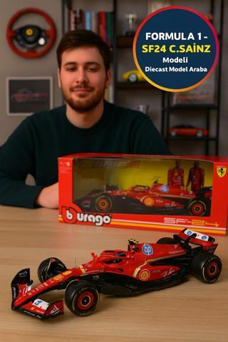 1 18 Ferrari SF24 Metal Model Araba C Sainz Direksiyonlu Lastikli Koleksiyon Aracidir