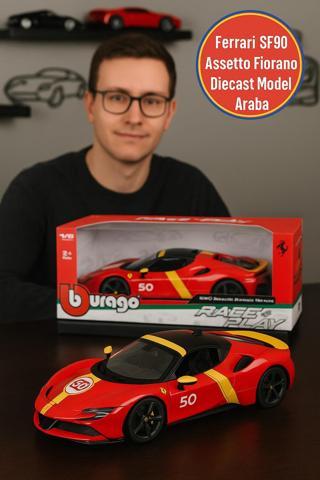 1:18 Ferrari SF90 Assetto Fiorano Lisanslı Diecast Metal Açılır Kapılı Koleksiyon Model Araba Ekstra