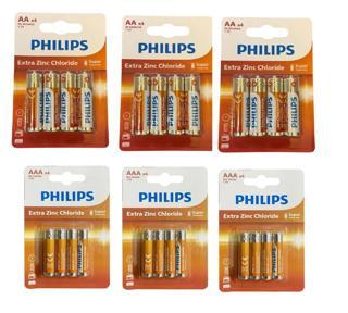 Philips kalem ve ince pil - 24 lü extra çinko 2 boy pil 4x6=24 adet