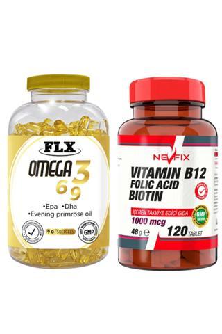 Flx Omega 3-6-9 Balık Yağı 90 Softgel & Nevfix Vitamin B12 1000 Mcg 120 Tablet