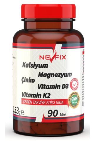 Nevfix 90 Tablet Kalsiyum Magnezyum Potasyum Kalium Çinko Vitamin D3 Vitamin K2