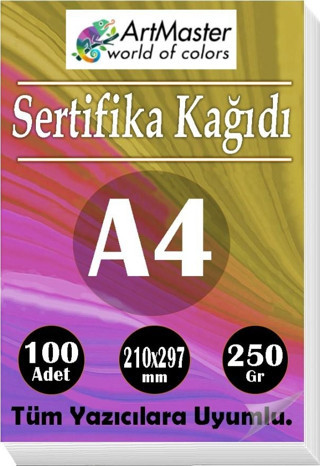 A4 Sertifika Kağıdı 100 Adet Gramajlı Fotokopi Kağıdı 250 gr Tüm Yazıcılara Uyumlu 21x29.7 cm Kalın Baskı Kağıdı Kalın