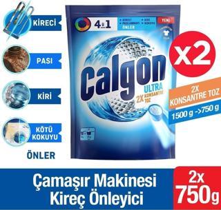 Calgon Power Kir, Pas, Kireç ve Koku Önleyici 4'ü 1 Arada Ultra Konsantre Toz 750 g x 2