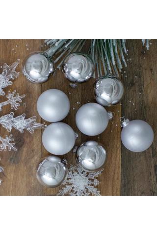 Kuzey Vip Deluxe 12 Adet 5 Cm Mat Parlak Gümüş Top Süsler Yılbaşı Ağacı Süsleri Noel Ağacı Süsleri