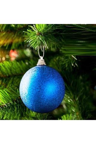 Kuzey Vip Deluxe 12 Adet 5 Cm Simli Mavi Top Süsler Yılbaşı Ağacı Süsleri Noel Ağacı Süsleri Mavi Top Süs
