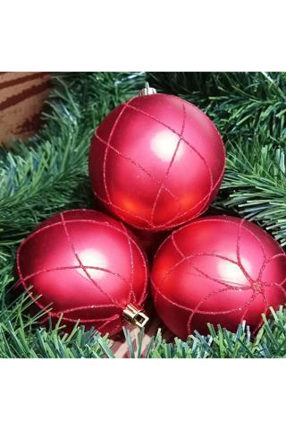 Kuzey Vip Deluxe 4 Adet 8 Cm Büyük Kırmızı Top Süsler Yılbaşı Ağacı Süsleri Noel Ağacı Süsleri Kırmızı Top