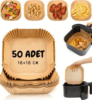 Airfryer Uyumlu Pişirme Kağıdı 50'li | 16x16 Cm | Yağ Geçirmez - Pratik Kullanım Kare