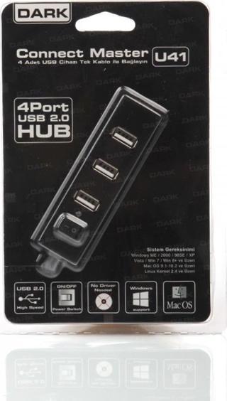 Dark 4 Port Usb 2.0 Siyah USB Çoklayıcı Hub Anahtarlı Dk-Ac-Usb241