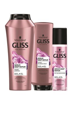 Gliss Serum Deep Repair Şampuan 500 ml + Saç Kremi 360 ml + Sıvı Saç Kremi 200 ml