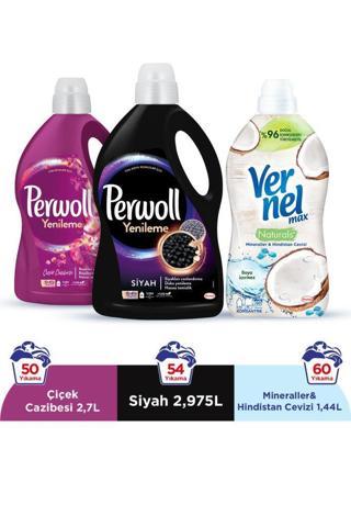 Perwoll Sıvı Çamaşır Deterjanı 2x3L (95 Yıkama) Siyah+Çiçek Cazibesi+Vernel Max 1440ml H.cevizi