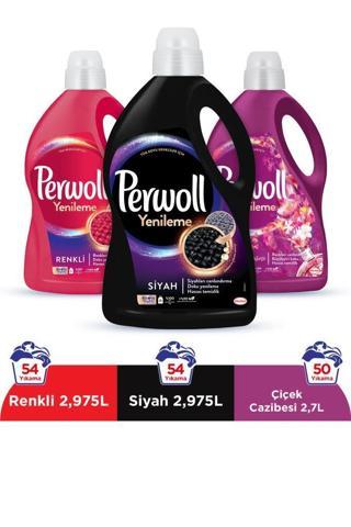 Perwoll Hassas Bakım Sıvı Çamaşır Deterjanı (212 Yıkama) 3x2,97 L Siyah Renkli  2,7L Çiçek Cazibesi