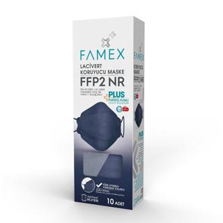 FAMEX N95 FFP2 KORUYUCU MASKE LACİVERT RENK 10 ADET TEKLİ PAKET FİSH MODELİ