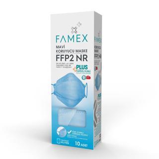 FAMEX N95 FFP2 KORUYUCU MASKE MAVİ RENK 10 ADET TEKLİ PAKET FİSH MODELİ