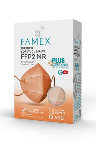 FAMEX N95 FFP2 KORUYUCU MASKE TURUNCU RENK 10 ADET TEKLİ PAKET DUCK MODELİ