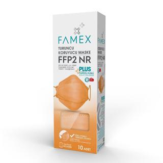 FAMEX N95 FFP2 KORUYUCU MASKE TURUNCU RENK 10 ADET TEKLİ PAKET FİSH MODELİ