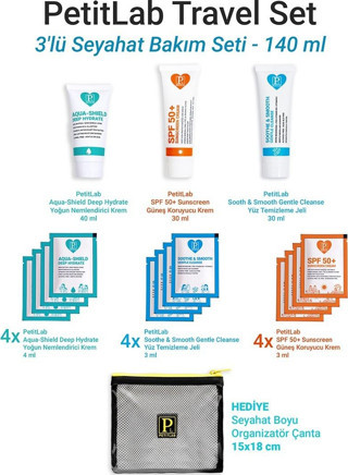PetitLab Travel Set 3'lü Tüp + 12 Şase Seyahat Bakım Seti *Organizatör Çanta Hediyeli 