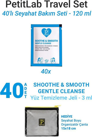 PetitLab Travel Set 40'lı Şase Yüz Temizleme Jeli *Organizatör Çanta Hediyeli 