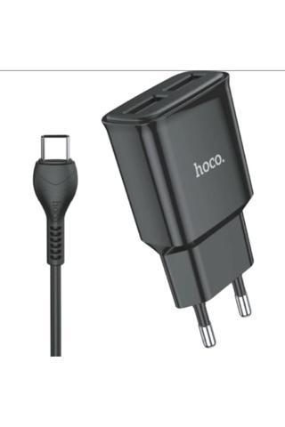 Hoco Çift USB Girişli Ev Şarj Aleti + Şarj Kablo TYPE-C Siyah
