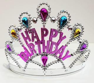 Parti Aksesuar Gümüş Renk Happy Birthday Yazılı Doğum Günü Tacı 60 cm