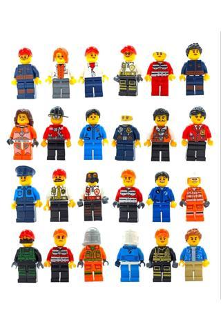 Pop Şeker Lego Uyumlu Polis/İtfaiye Karışık 24'Lü Lego Figür Seti 4.5Cm. Lego Fanlarına Evreninin Kahramanları