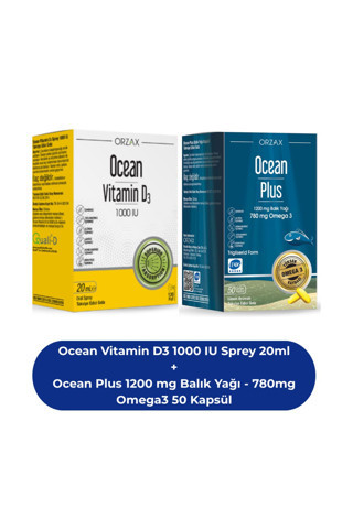 Ocean Vitamin D3 1000 IU Sprey 20ml ve Ocean Plus 1200 mg Balık Yağı ( 780mg Omega3 ) 50 Kapsül