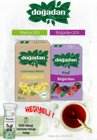 Doğadan Ihlamur ve Böğürtlenli Karışık Meyve Poşet Çay ve Rosie Hediyeli