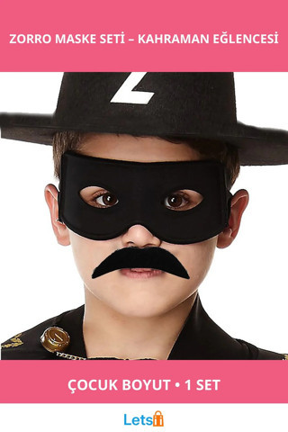 Siyah Keçe Zorro Maskesi ve Bıyık Seti Çocuklar İçin