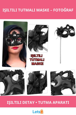 Siyah Işıltılı Tutmalı Fotoğraf Çekimi Maskesi