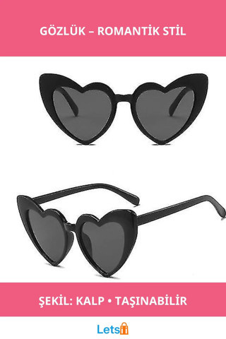 Siyah Renk Kalp Şekilli Parti Gözlüğü