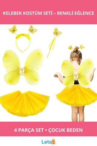 Sarı Kelebek Kostümü Çocuk 4 Parça Seti