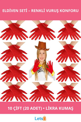 Kırmızı Likra Bando Eldiveni 10 Çift 20 Adet Konser Performansı