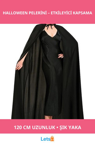 Siyah Renk Yakalı 120 cm Halloween Pelerini