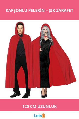 Kırmızı Renk Kapşonlu Pelerin 120 cm