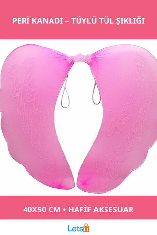 Pembe Tüylü Tül Peri Kanadı 40x50 cm