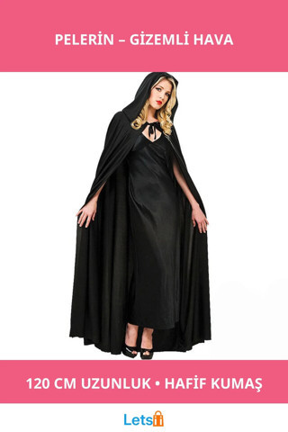 Siyah Renk Kapşonlu Pelerin Kostüm Partileri İçin İdeal