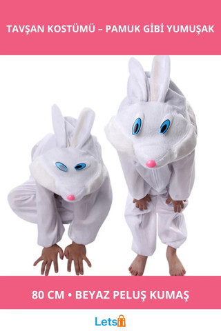 Beyaz Yumuşak Tavşan Kostümü 2 3 Yaş Çocuklar İçin