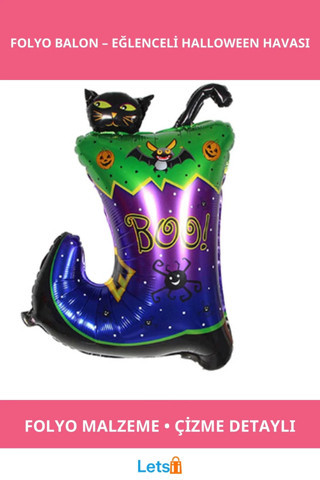 Cadılar Bayramı Çizmeli Kara Kedi Folyo Balon