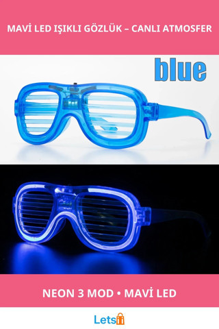 Mavi Led Işıklı Neon Parti Gözlüğü 3 Modlu Eğlence Aksesuarı