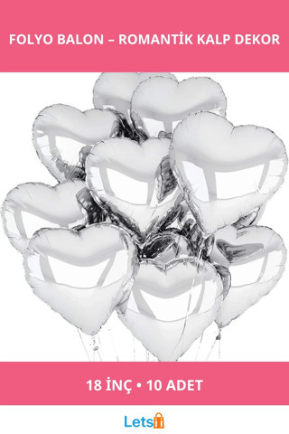 Metalize Parlak Gümüş Kalp Şekilli Uçan Balon 18 İnç 10 Adet