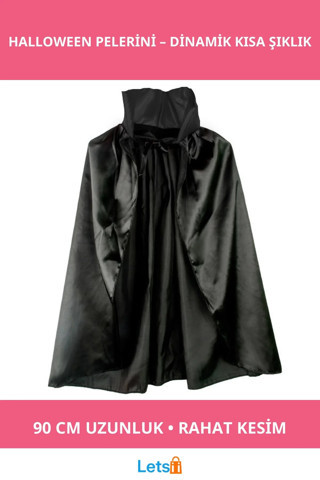 Siyah Renk Yakalı 90 cm Halloween Pelerini