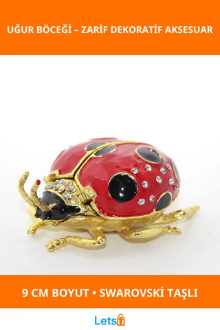 Swarovski Taşlı Zarif Uğur Böceği 9cm Kırmızı Siyah Dekoratif Obje